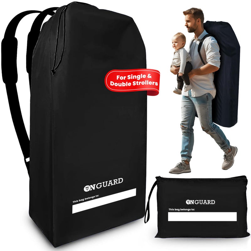 ONGUARD Waterproof Single and Double Stroller Bag for Airplane - Travel Stroller Cover for Air Travel and Storage - Gate Check Bag Backpack- Baby Airplane Essentials - Black - Image 1